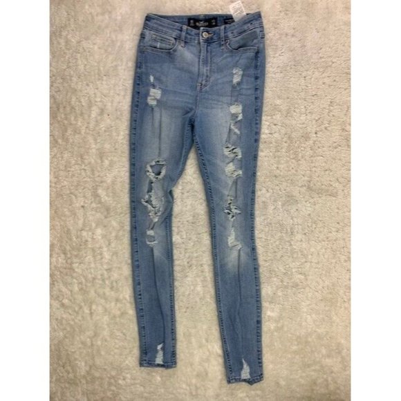 Hollister Size 0s Womens Jeans Curvy High Rise Super Skinny Stretch Dist… - Picture 1 of 4